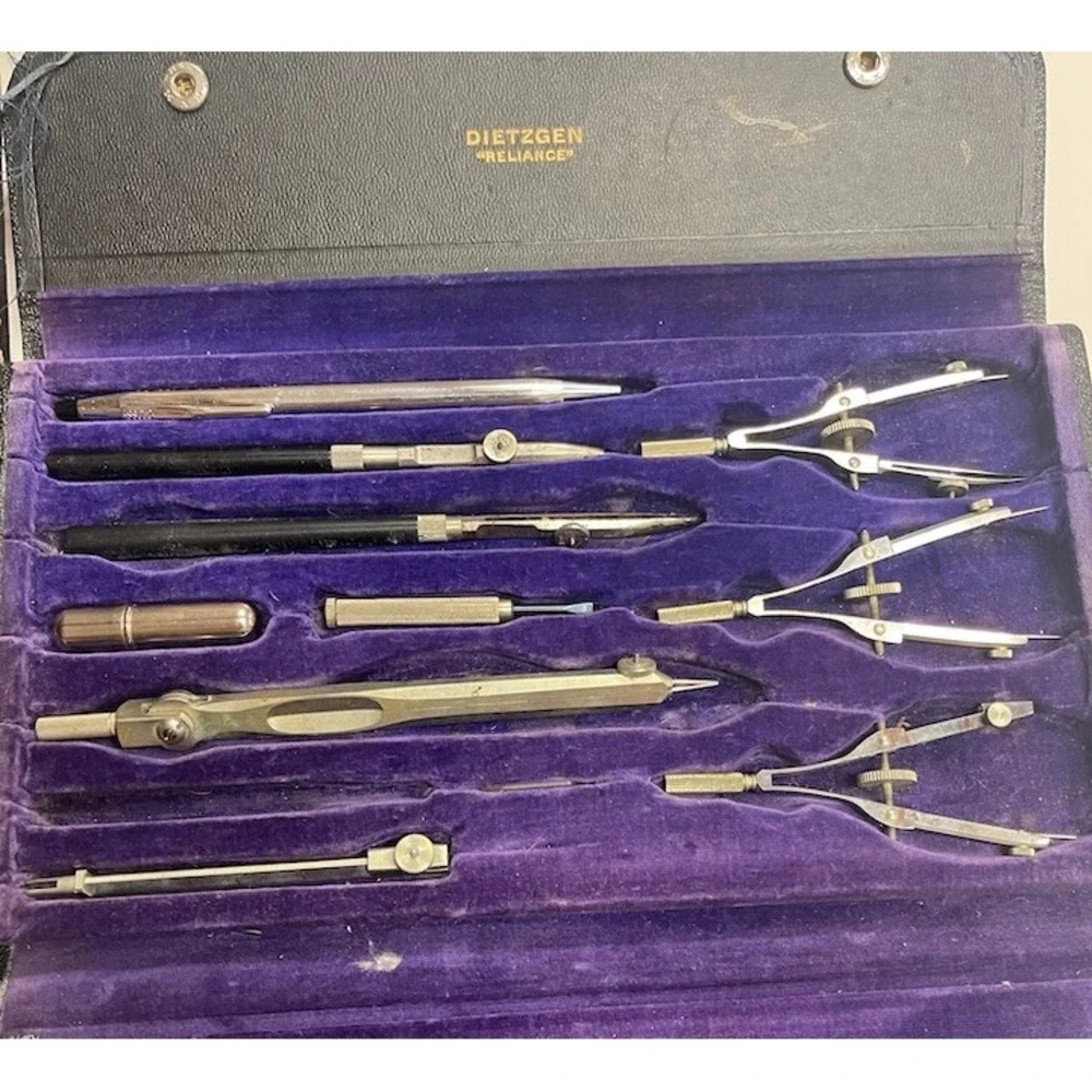Vintage Drafting Tool Lot: Antique Brass & Dietzgen US Zone Germany -Parts/As-Is